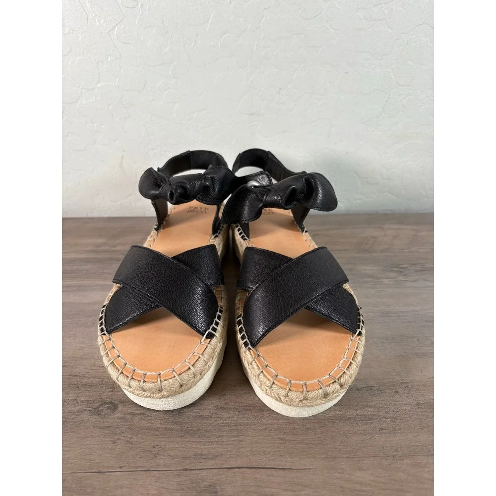 Frye and Co Womens Black Leather‎ Espadrille Platform Sandals 7M 3471623-BLK